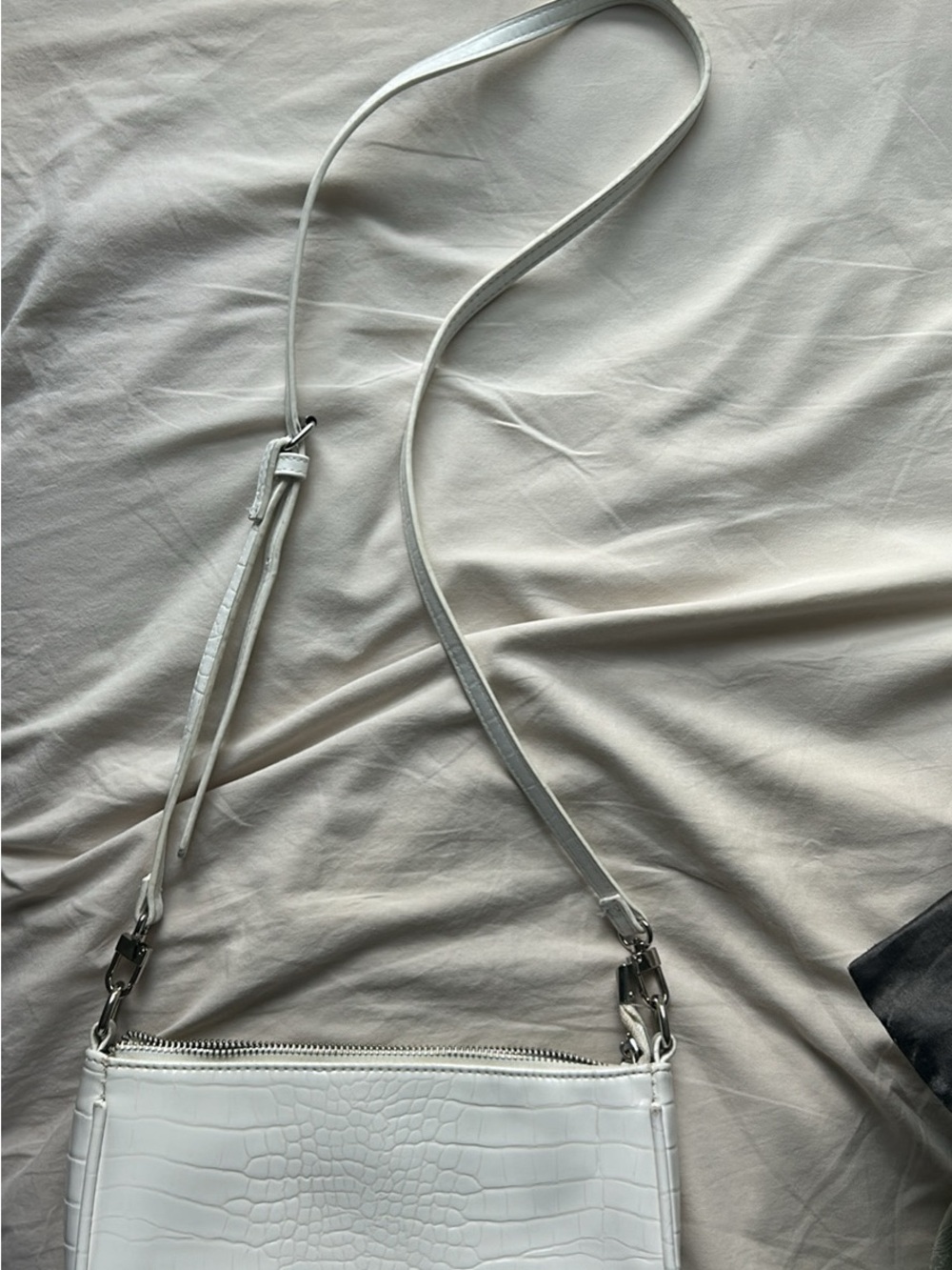 White Croc-Embossed Crossbody Bag